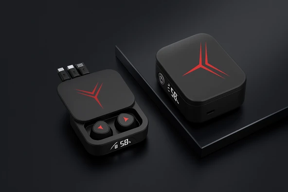 QASUL Şarj Göstergeli Powerbank Özellikli Bluetooth Kablosuz Kulak içi Kulaklık Siyah - 3