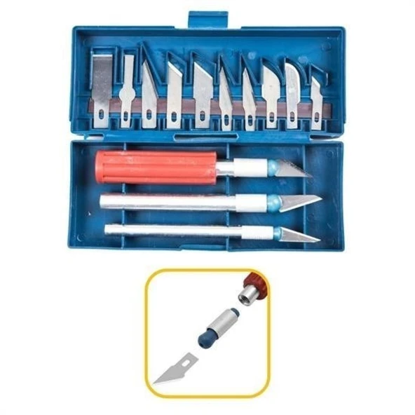 Buffer® Zanaat 16 Parça Hobi Gravür Ahşap Heykel Çömlek Oyma Şekil Verme 13 Maket Bıçak Neşter Seti - Resim 2