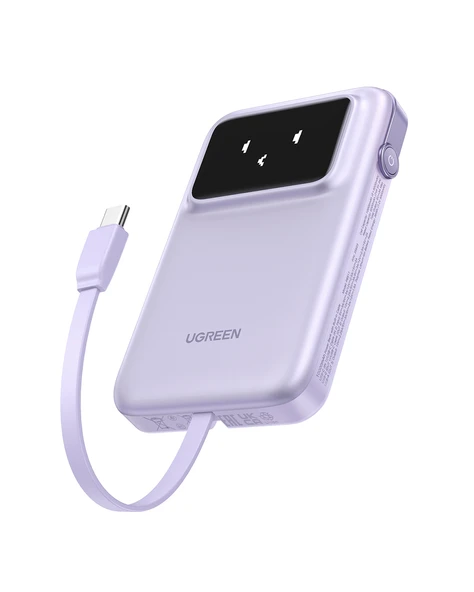 UGREEN Uno Dahili Kablolu 10.000 mAh 30W Hızlı Şarj Powerbank, Mor, 35604B