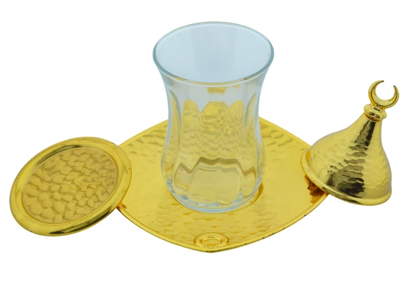 Kapak Şekerlikli Altın Renk 4 Parça Çay Bardağı - 4