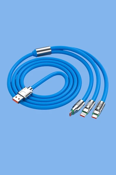 Kutulu  3 Şarj Aleti 1 Arada Çinko Alaşım Hızlı Şarj Kablosu Mavi 3 in 1 - Resim 5