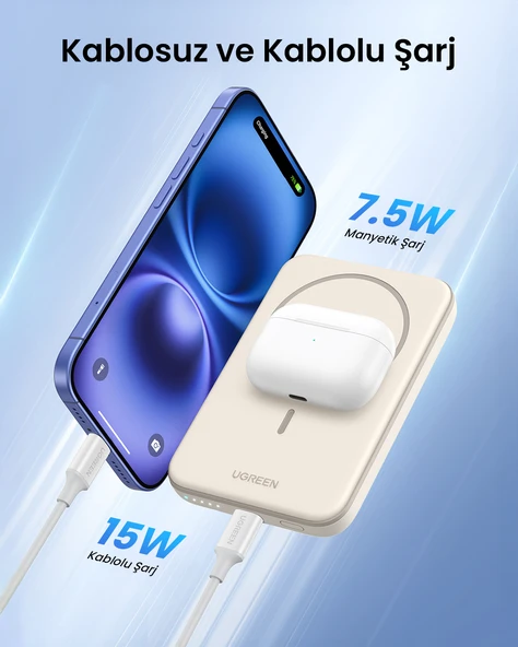 UGREEN 5.000 mAh MagSafe 15W Wireless Powerbank Bej, 25207 - 4