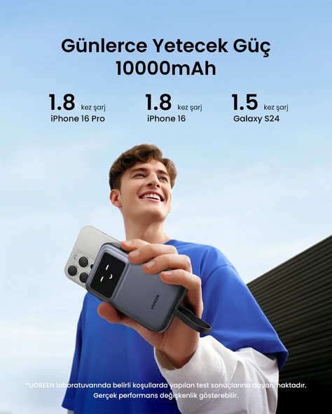 UGREEN Uno Dahili Kablolu 10.000 mAh 30W Hızlı Şarj Powerbank, Siyah, 35603B - 8