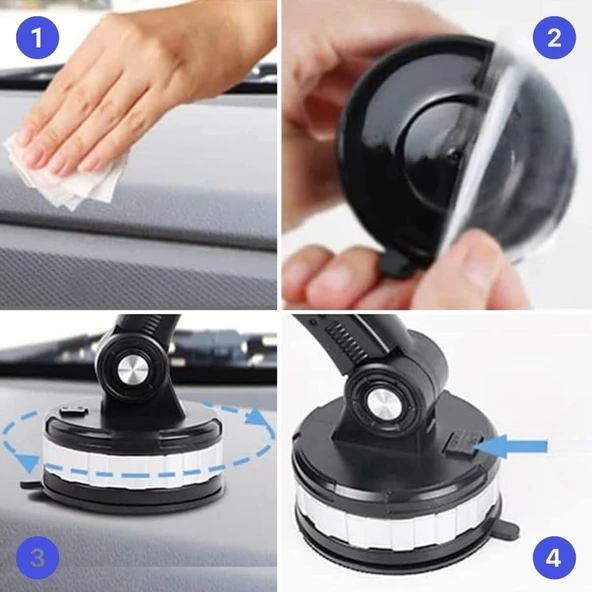 Jel Vantuzlu Cama Takılabilen Güçlü 360 Derece Dönebilen Ayarlanabilir Araç Içi Vantuzlu Telefon Tutucu - Resim 4