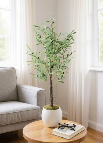 Yapay Zeytin Ağacı 130cm İki Gövdeli Beyaz Küre Saksıda Salex Doğal Gerçek Görünümlü Yapay Ağaç - Resim 5