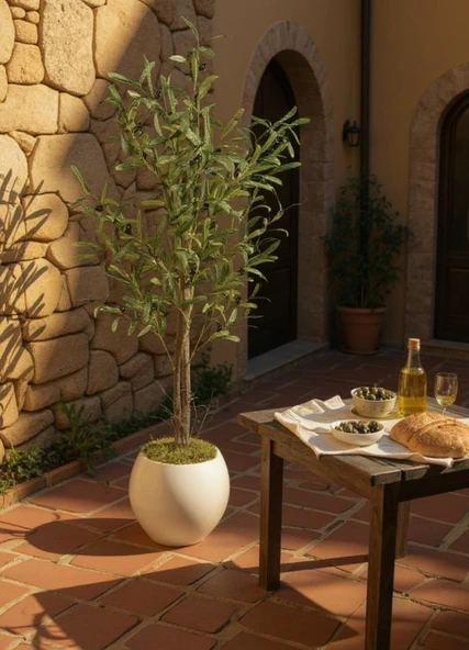 Yapay Zeytin Ağacı 130cm İki Gövdeli Beyaz Küre Saksıda Salex Doğal Gerçek Görünümlü Yapay Ağaç - Resim 2