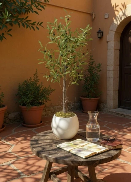 Yapay Zeytin Ağacı 130cm İki Gövdeli Beyaz Küre Saksıda Salex Doğal Gerçek Görünümlü Yapay Ağaç - Resim 4