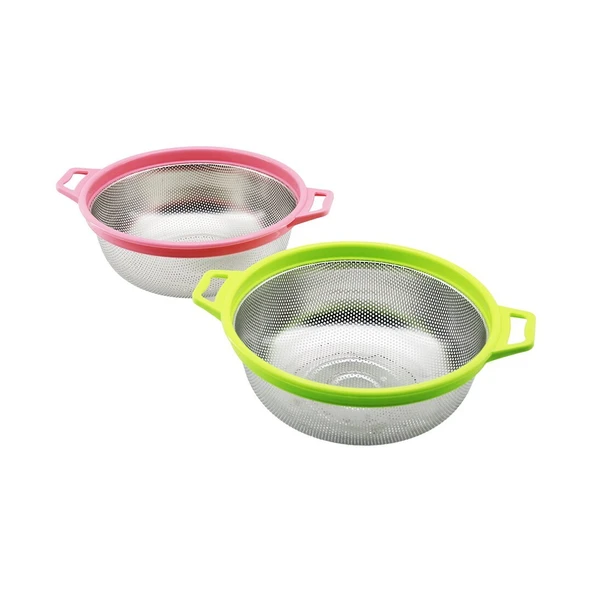 24CM RENKLİ PLASTİK ÇERÇEVE - KULPLU ÇELİK SEPET METAL SÜZGEÇ (5232) - 1