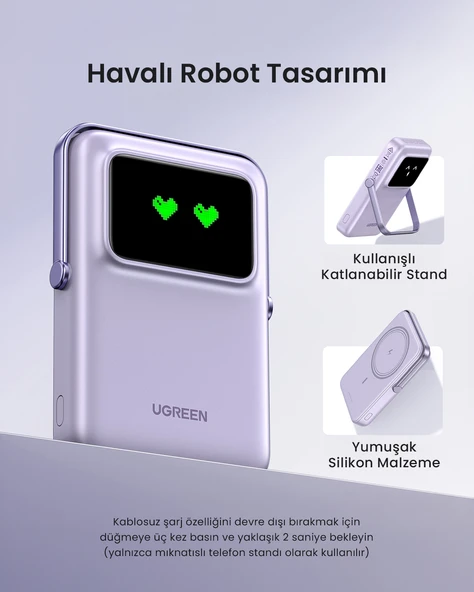 UGREEN Uno MagSafe Wireless 10.000 mAh 20W Hızlı Şarj Mini Powerbank, Mor, 45328 - 5