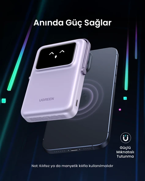 UGREEN Uno MagSafe Wireless 10.000 mAh 20W Hızlı Şarj Mini Powerbank, Mor, 45328 - 2