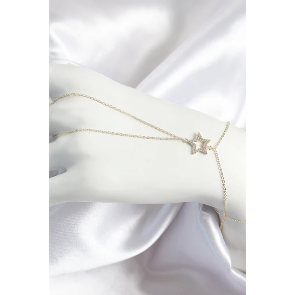 Pirinç Zirkon Taşlı Yıldız Model Gold Renk Kadın Şahmeran - Tj-sn701