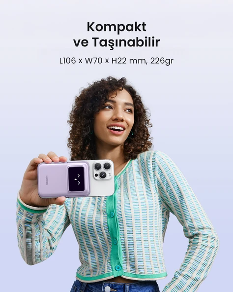 UGREEN Uno MagSafe Wireless 10.000 mAh 20W Hızlı Şarj Mini Powerbank, Mor, 45328 - 7