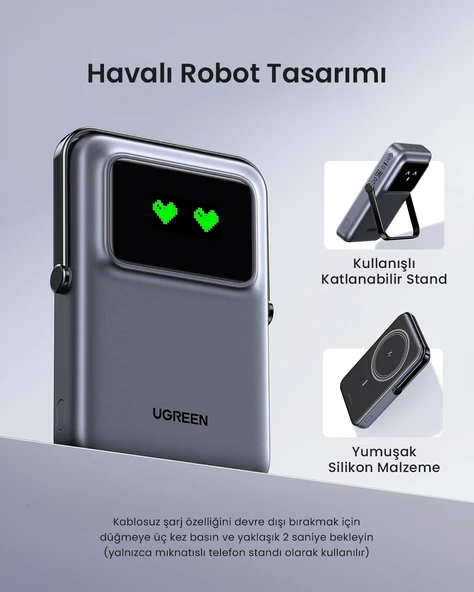 UGREEN Uno MagSafe Wireless 10.000 mAh 20W Hızlı Şarj Mini Powerbank, Siyah, 45327 - 5