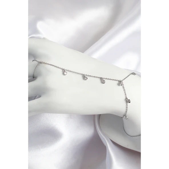 Pirinç Zirkon Taşlı Sallantılı Model Gümüş Renk Kadın Şahmeran - Tj-sn696