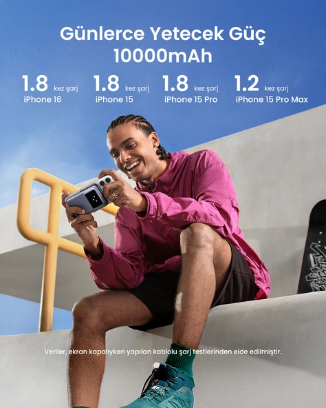 UGREEN Uno MagSafe Wireless 10.000 mAh 20W Hızlı Şarj Mini Powerbank, Siyah, 45327 - 4