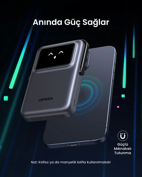 UGREEN Uno MagSafe Wireless 10.000 mAh 20W Hızlı Şarj Mini Powerbank, Siyah, 45327 - 2