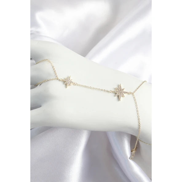 Pirinç Zirkon Taşlı Kutup Yıldızı Model Gold Renk Kadın Şahmeran - Tj-sn705