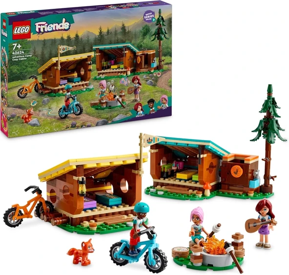 LEGO Friends Macera Kampı Şirin Kulübeler 42624-7 Yaş ve Üzeri Kız ve Erkek Çocuklar için 3 Mini Bebek ve 1 Tilki Figürü