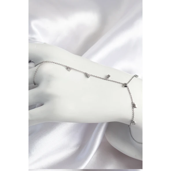 Pirinç Zirkon Taşlı Sallantılı Model Gümüş Renk Kadın Şahmeran - Tj-sn700