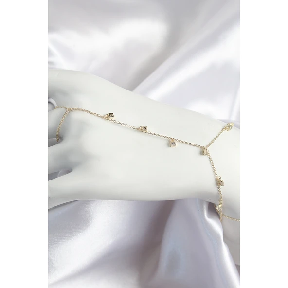 Pirinç Zirkon Taşlı Sallantılı Model Gold Renk Kadın Şahmeran - Tj-sn699