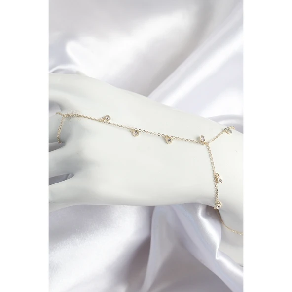 Pirinç Zirkon Taşlı Sallantılı Model Gold Renk Kadın Şahmeran - Tj-sn695