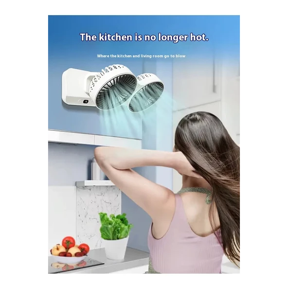 Masaüstü Dijital Ekranlı Çift Fanlı Led Işıklı Soğutucu Fan Ev Ofis Şarjlı Vantilatör - 4