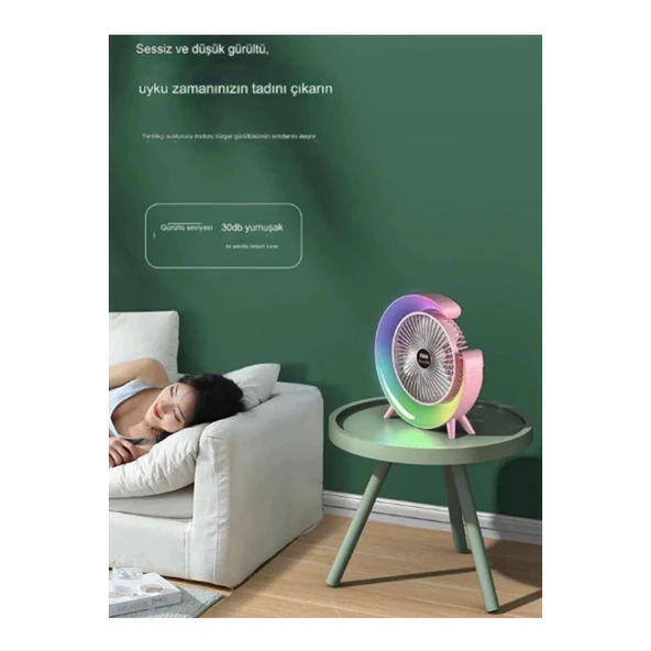 Masaüstü Vantilatör Usb Şarjlı Rgb Led Işıklı 3 Kademeli 180° Ayarlanabilir Soğutucu Fan Mavi - 3
