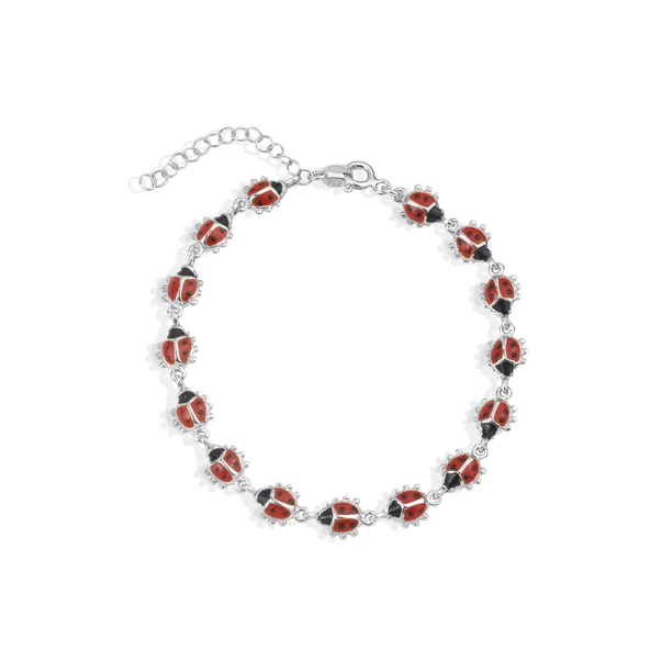 14 Ayar Altın Kaplama Mineli Uğur Böceği Bağlantılı Gümüş Bileklik - BE00100 - Resim 5