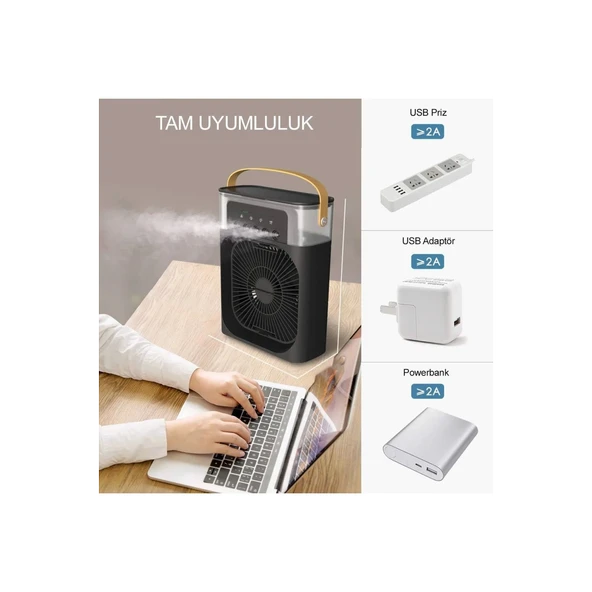 Taşınabilir Işıklı 5 Spreyli Vantilatör Buzlu Buharlı Vantilatör Mini Fan Nemlendirici - 3