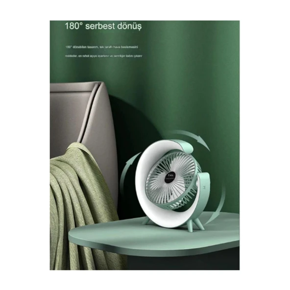 Masaüstü Vantilatör Usb Şarjlı Rgb Led Işıklı 3 Kademeli 180° Ayarlanabilir Soğutucu Fan Pembe - 7