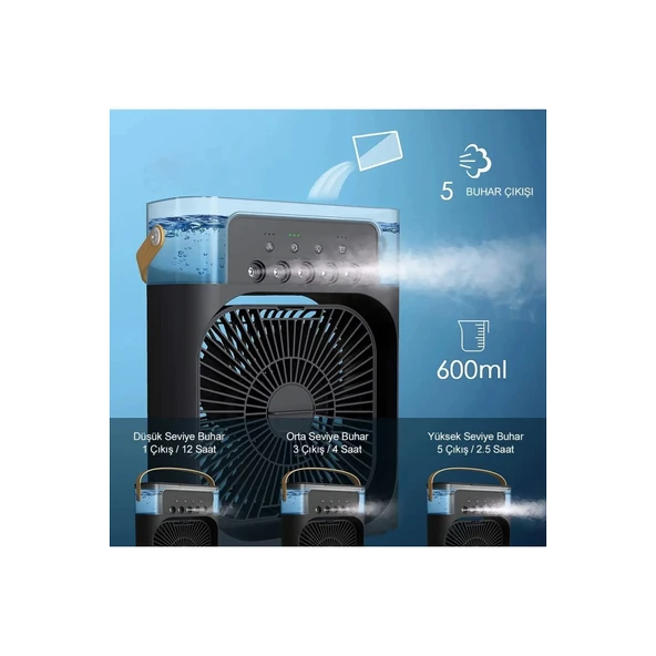 Taşınabilir Işıklı 5 Spreyli Vantilatör Buzlu Buharlı Vantilatör Mini Fan Nemlendirici - 7