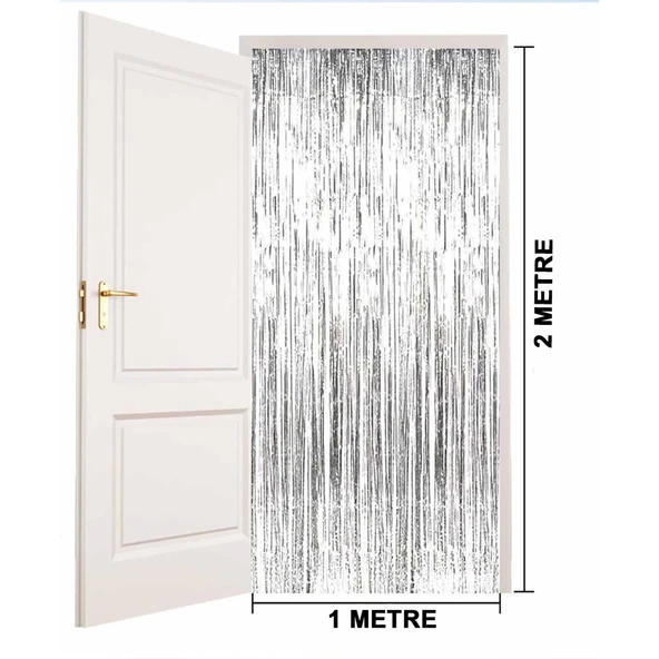 Gümüş Renk Ekstra Metalize Parlak Saçaklı Arka Fon Perde İthal A Kalite 1x2 Metre - 4