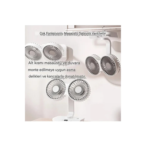 Masaüstü Dijital Ekranlı Çift Fanlı Led Işıklı Soğutucu Fan Ev Ofis Şarjlı Vantilatör - 3