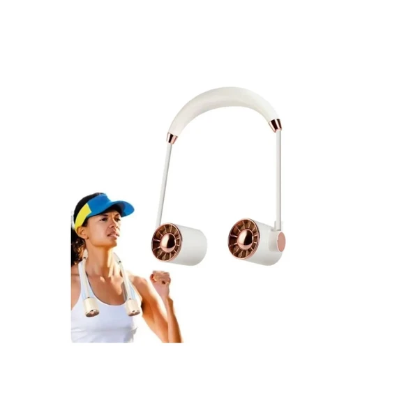 Boyunluk Fan Hava Soğutucu Vantilatör Boyuna Asmalı Şarjlı 3 Kademeli Mini Klima Beyaz - 2