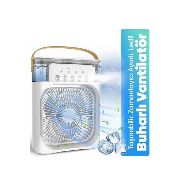Taşınabilir Işıklı 5 Spreyli Vantilatör Buzlu Buharlı Vantilatör Mini Fan Nemlendirici - 7