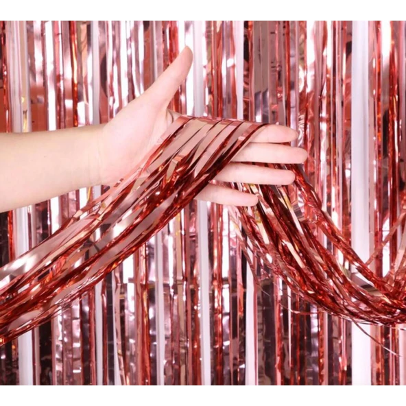 Rose Gold Püsküllü Kapı Perdesi - Parti, Bekarlığa Veda, Doğum Günü 1x2 M - 2