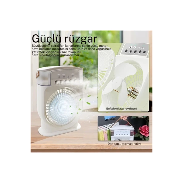Şarjlı 600 Ml Su Hazneli Taşınabilir Masaüstü Vanilatör Güçlü Fan Ve 2000 Mah Pil Yeşil - 2