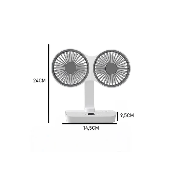 Masaüstü Dijital Ekranlı Çift Fanlı Led Işıklı Soğutucu Fan Ev Ofis Şarjlı Vantilatör - 8
