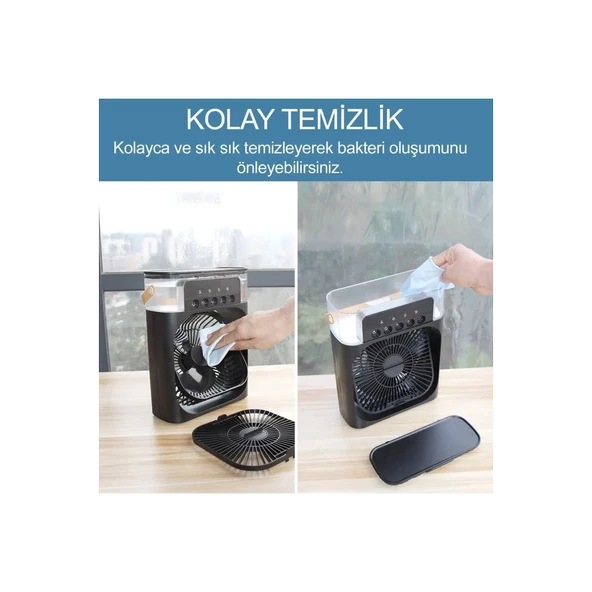Taşınabilir Işıklı 5 Spreyli Vantilatör Buzlu Buharlı Vantilatör Mini Fan Nemlendirici - 5