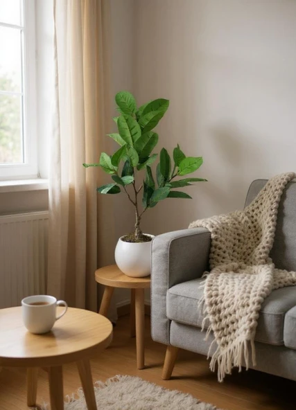 Yapay Ağacı Kauçuk Ağacı Beyaz Küre Saksıda 100*50cm - Resim 3