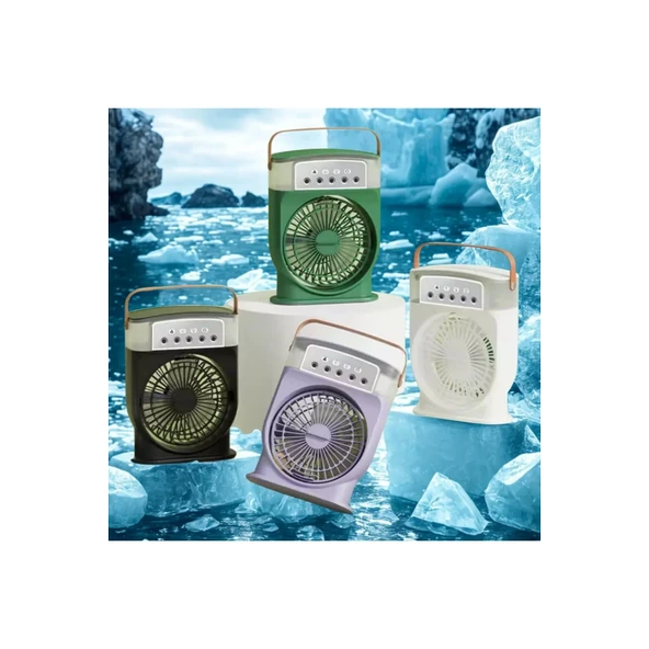 Şarjlı 600 Ml Su Hazneli Taşınabilir Masaüstü Vanilatör Güçlü Fan Ve 2000 Mah Pil Yeşil - 4