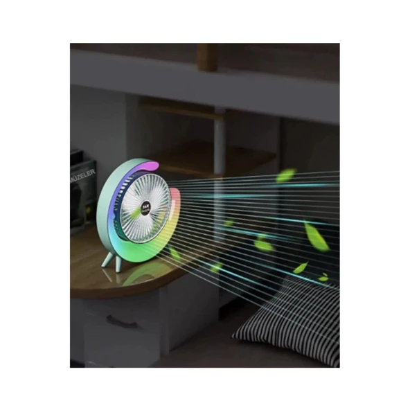 Masaüstü Vantilatör Usb Şarjlı Rgb Led Işıklı 3 Kademeli 180° Ayarlanabilir Soğutucu Fan Pembe - 8