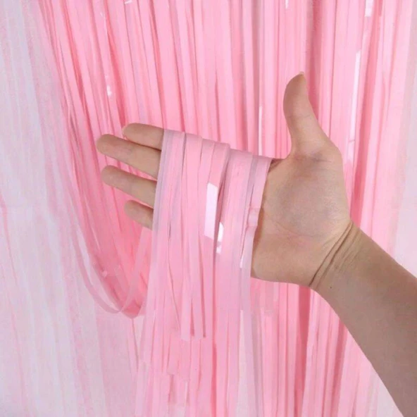 Soft Pembe Püsküllü Kapı Perdesi - Parti, Baby Shower, Cinsiyet Partisi 1x2 M - 2