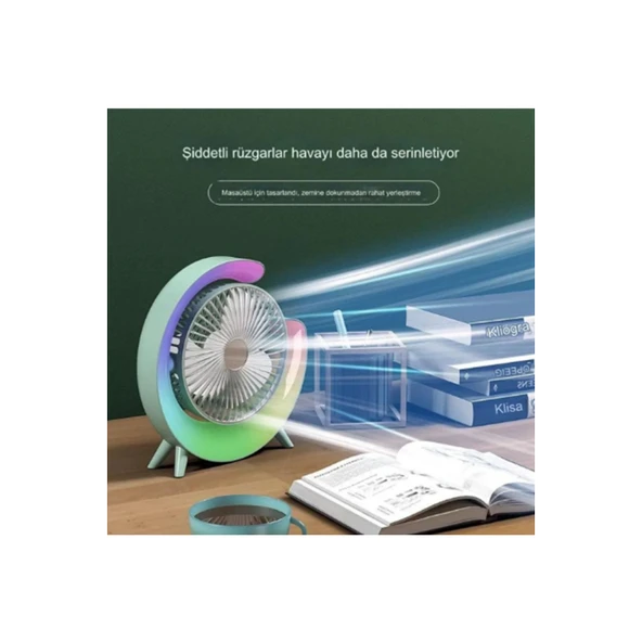Masaüstü Vantilatör Usb Şarjlı Rgb Led Işıklı 3 Kademeli 180° Ayarlanabilir Soğutucu Fan Pembe - 5