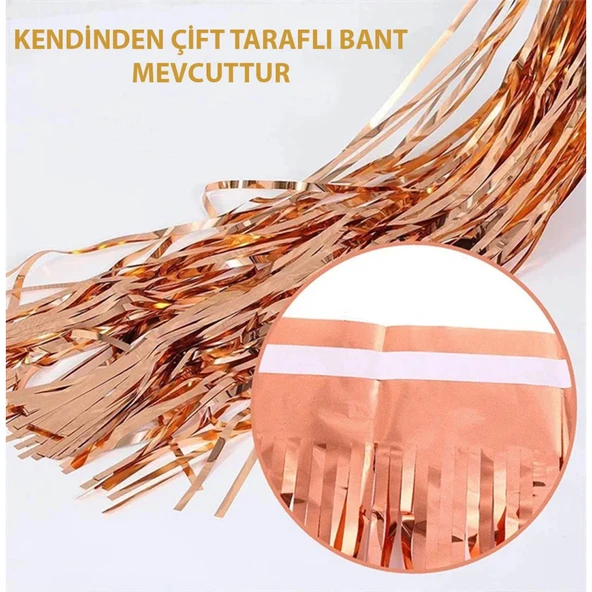 Rose Gold Püsküllü Kapı Perdesi - Parti, Bekarlığa Veda, Doğum Günü 1x2 M - 5