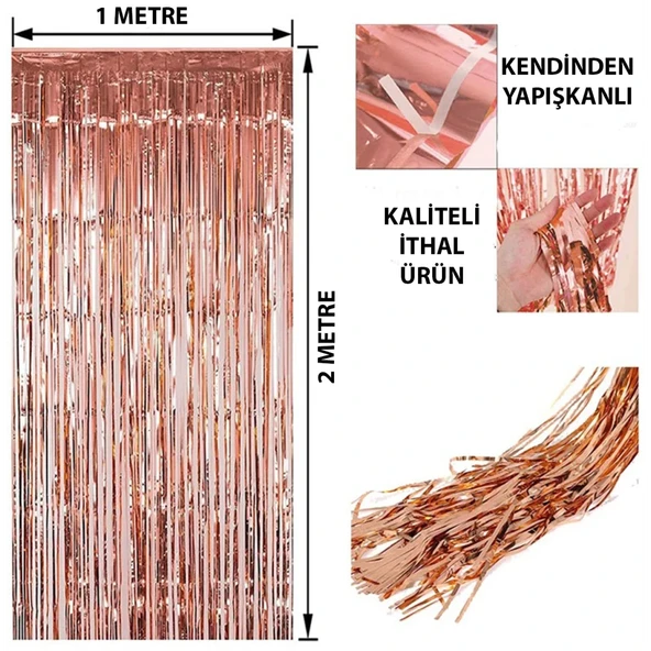Rose Gold Püsküllü Kapı Perdesi - Parti, Bekarlığa Veda, Doğum Günü 1x2 M - 1