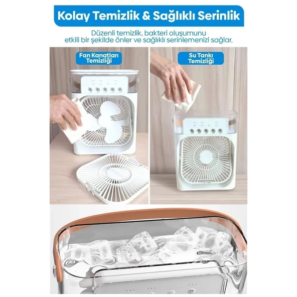 Taşınabilir Işıklı 5 Spreyli Vantilatör Buzlu Buharlı Vantilatör Mini Fan Nemlendirici - 9