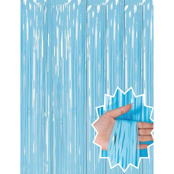 Soft Mavi Püsküllü Kapı Perdesi - Parti, Baby Shower, Sünnet Süsü 1x2 M