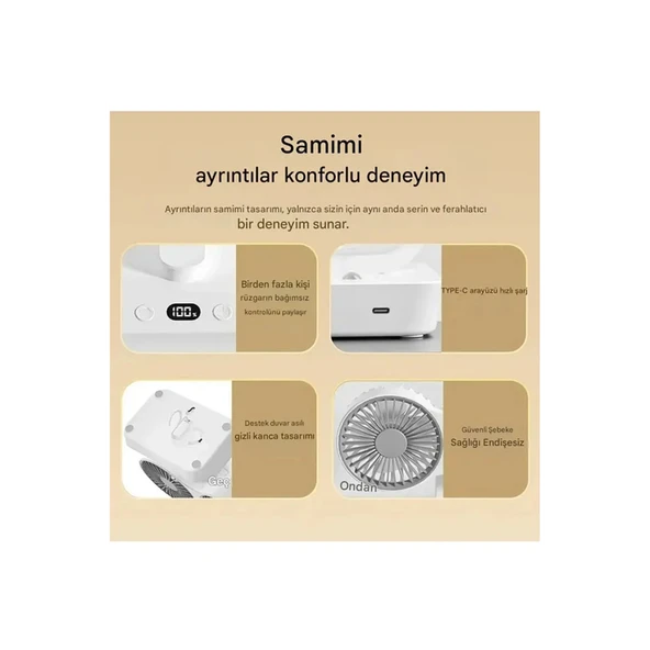 Masaüstü Dijital Ekranlı Çift Fanlı Led Işıklı Soğutucu Fan Ev Ofis Şarjlı Vantilatör - 5