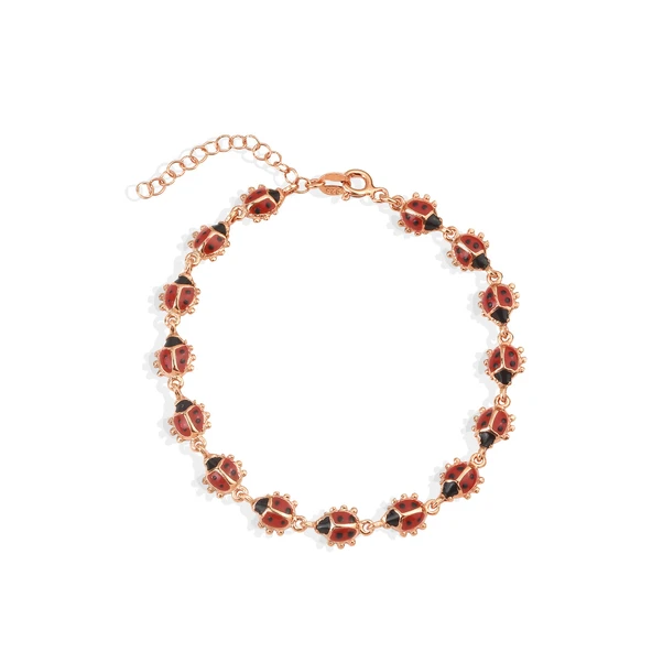 14 Ayar Altın Kaplama Mineli Uğur Böceği Bağlantılı Gümüş Bileklik - BE00100 - Resim 7